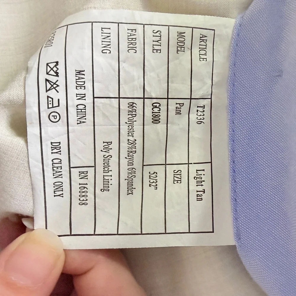 GC1800‎ Dress Pants Flat Front Light Tan Stretch Business Trousers 52/32